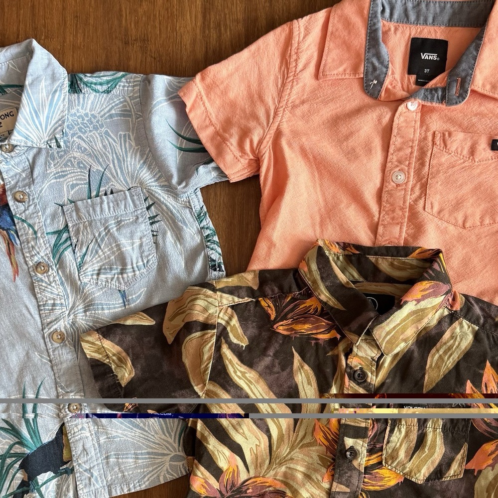 Lot Volcom Vans Button Down Shirt 3T Collared  Tropical Hawaiian Beach Travel
